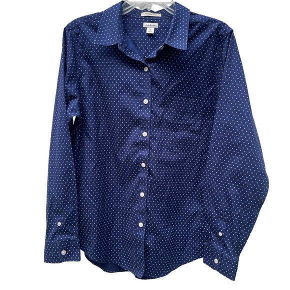 L.L. Bean Navy with White Hearts Button Down Shirt - Women’s Medium - Picture 1 of 8